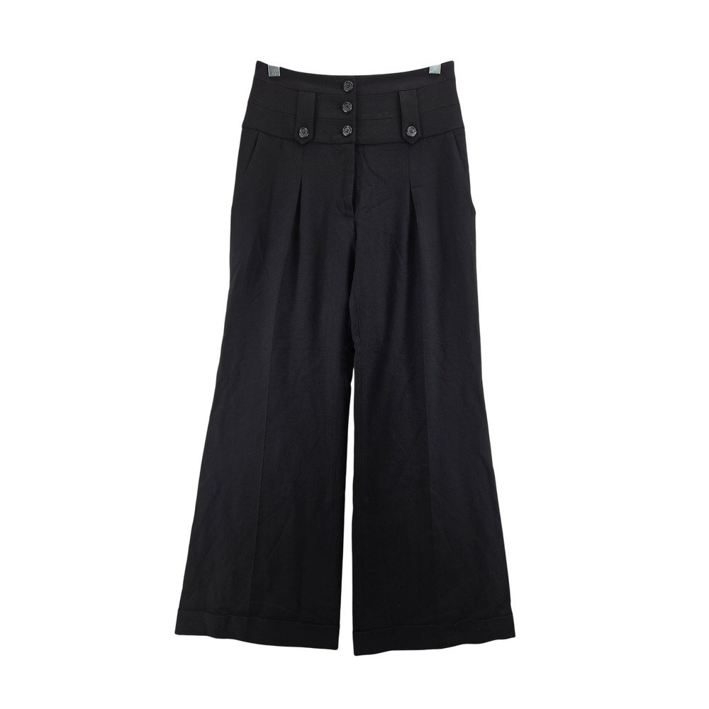 Elizabeth and James Black Wool Blend Wide Leg High Waist Pleated Trousers Size 6